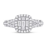 14kt White Gold Baguette Diamond Cluster Bridal Wedding Engagement Ring 5/8 Cttw