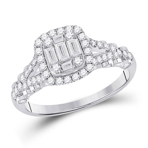 14kt White Gold Baguette Diamond Cluster Bridal Wedding Engagement Ring 5/8 Cttw
