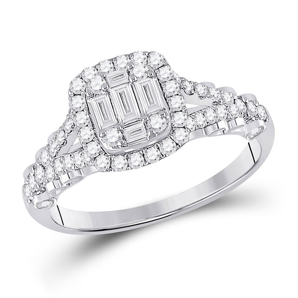 14kt White Gold Baguette Diamond Cluster Bridal Wedding Engagement Ring 5/8 Cttw
