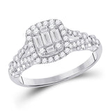 14kt White Gold Baguette Diamond Cluster Bridal Wedding Engagement Ring 5/8 Cttw