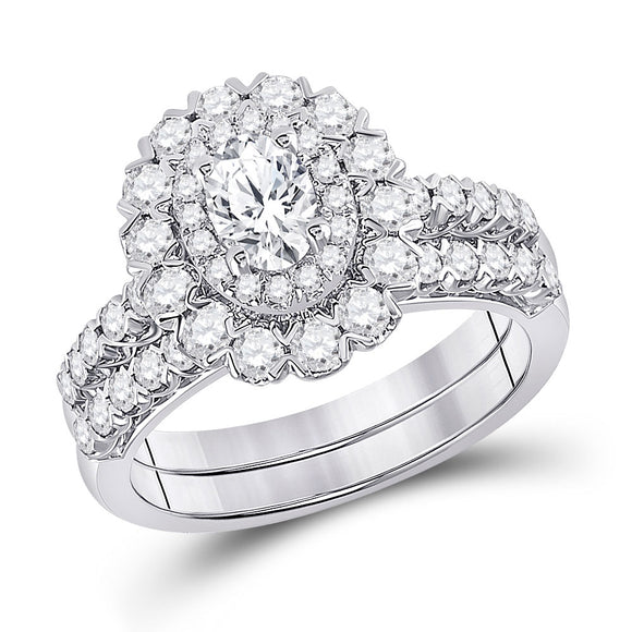 14kt White Gold Oval Diamond Bridal Wedding Ring Band Set 1-5/8 Cttw