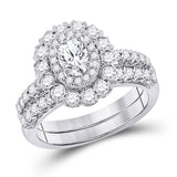 14kt White Gold Oval Diamond Bridal Wedding Ring Band Set 1-5/8 Cttw