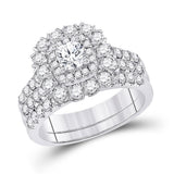 14kt White Gold Cushion Diamond Bridal Wedding Ring Band Set 1-7/8 Cttw