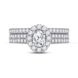 14kt White Gold Oval Diamond Bridal Wedding Ring Band Set 1-1/2 Cttw