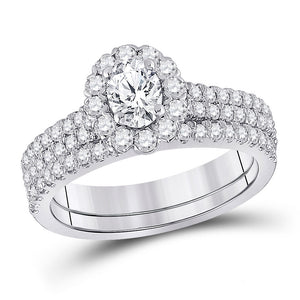 14kt White Gold Oval Diamond Bridal Wedding Ring Band Set 1-1/2 Cttw