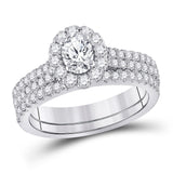 14kt White Gold Oval Diamond Bridal Wedding Ring Band Set 1-1/2 Cttw