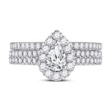 14kt White Gold Pear Diamond Bridal Wedding Ring Band Set 1-1/2 Cttw