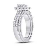 14kt White Gold Pear Diamond Bridal Wedding Ring Band Set 1-1/2 Cttw