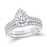 14kt White Gold Pear Diamond Bridal Wedding Ring Band Set 1-1/2 Cttw