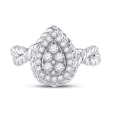 14kt White Gold Womens Round Diamond Teardrop Cluster Ring 3/8 Cttw