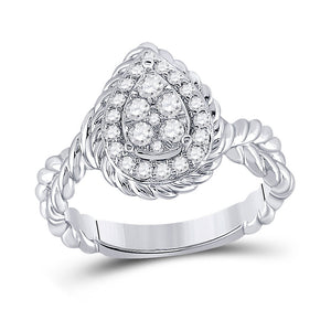 14kt White Gold Womens Round Diamond Teardrop Cluster Ring 3/8 Cttw
