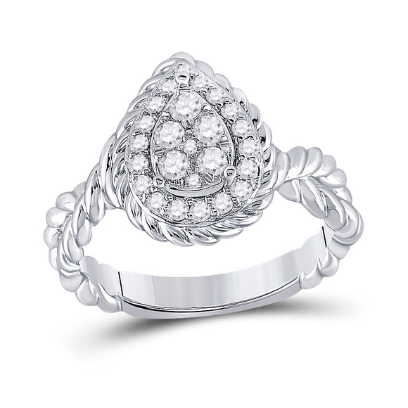14kt White Gold Womens Round Diamond Teardrop Cluster Ring 3/8 Cttw