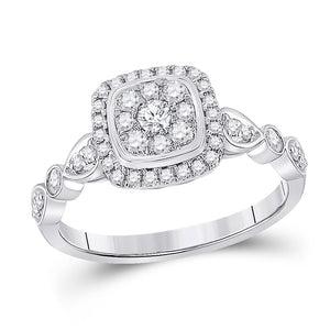 14kt White Gold Womens Round Diamond Square Cluster Ring 1/2 Cttw