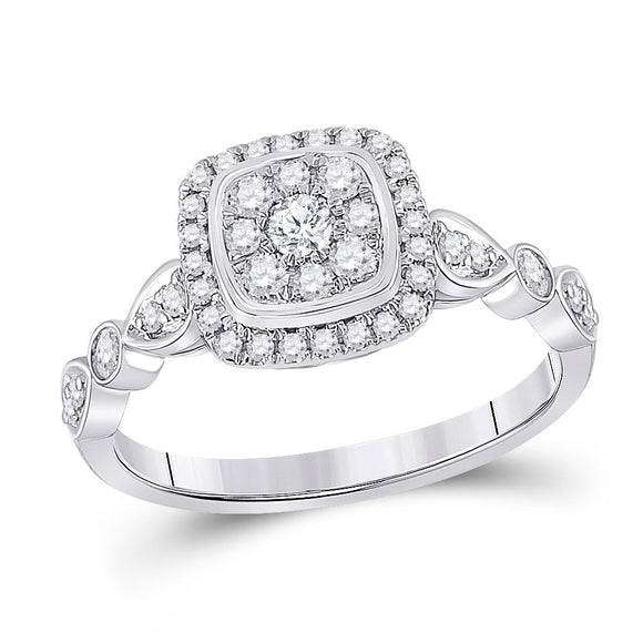 14kt White Gold Womens Round Diamond Square Cluster Ring 1/2 Cttw