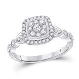 14kt White Gold Womens Round Diamond Square Cluster Ring 1/2 Cttw