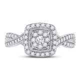 14kt White Gold Womens Round Diamond Square Cluster Ring 1/2 Cttw