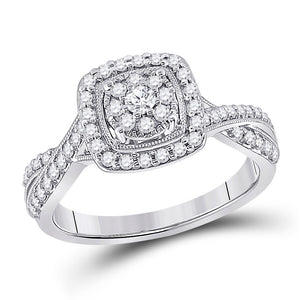 14kt White Gold Womens Round Diamond Square Cluster Ring 1/2 Cttw