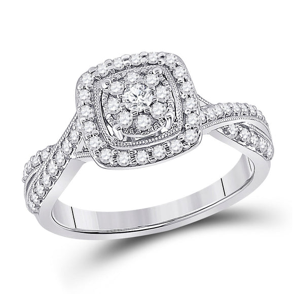 14kt White Gold Womens Round Diamond Square Cluster Ring 1/2 Cttw