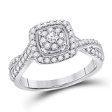 14kt White Gold Womens Round Diamond Square Cluster Ring 1/2 Cttw