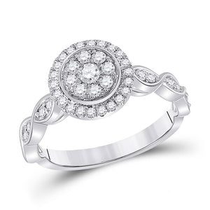 14kt White Gold Womens Round Diamond Cluster Ring 1/2 Cttw