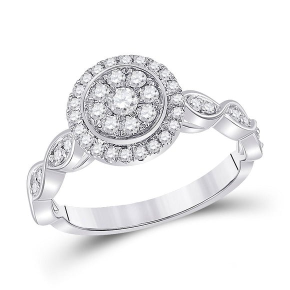 14kt White Gold Womens Round Diamond Cluster Ring 1/2 Cttw