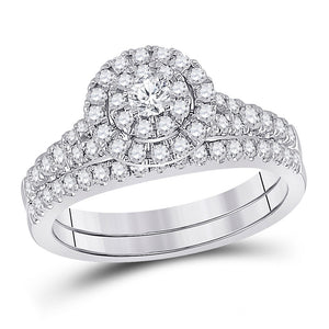 14kt White Gold Round Diamond Bridal Wedding Ring Band Set 3/4 Cttw