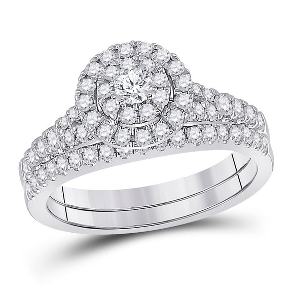 14kt White Gold Round Diamond Bridal Wedding Ring Band Set 3/4 Cttw