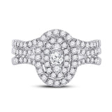 14kt White Gold Round Diamond Bridal Wedding Ring Band Set 1 Cttw