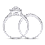 14kt White Gold Round Diamond Bridal Wedding Ring Band Set 1 Cttw