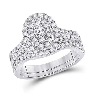 14kt White Gold Round Diamond Bridal Wedding Ring Band Set 1 Cttw
