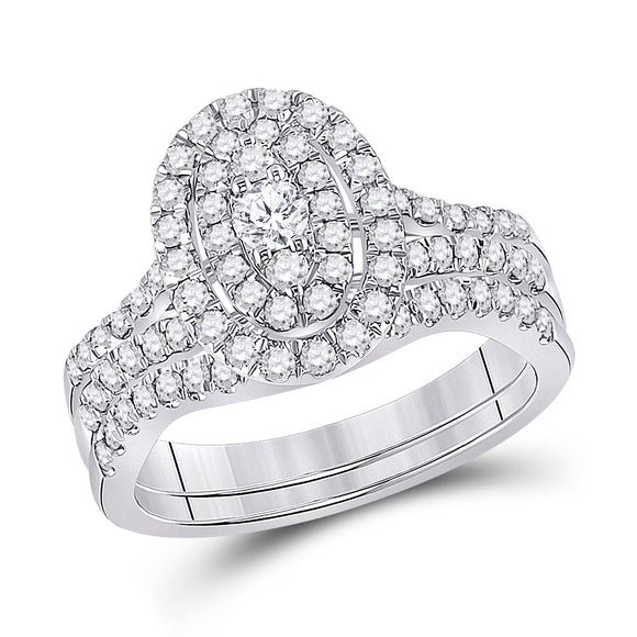 14kt White Gold Round Diamond Bridal Wedding Ring Band Set 1 Cttw