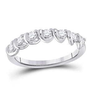14kt White Gold Womens Round Diamond Band Ring 1/2 Cttw