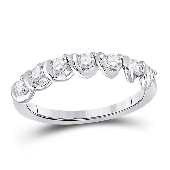 14kt White Gold Womens Round Diamond Band Ring 1/2 Cttw