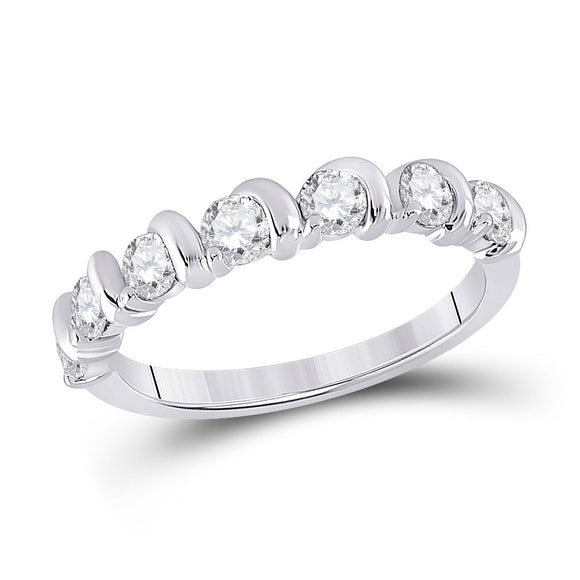 14kt White Gold Womens Round Diamond Band Ring 3/4 Cttw