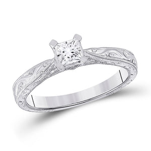 14kt White Gold Princess Diamond Solitaire Bridal Wedding Engagement Ring 1/2 Cttw