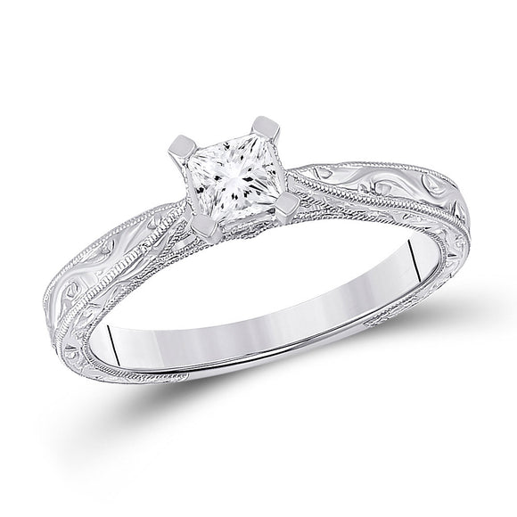 14kt White Gold Princess Diamond Solitaire Bridal Wedding Engagement Ring 1/2 Cttw