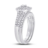 14kt White Gold Round Diamond Bridal Wedding Ring Band Set 7/8 Cttw