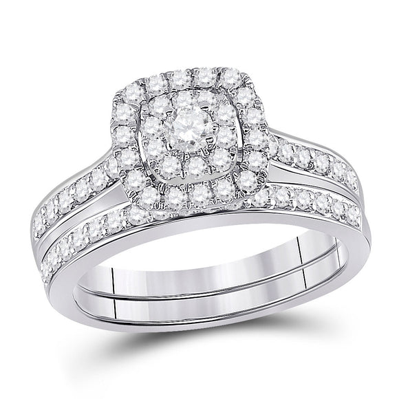 14kt White Gold Round Diamond Bridal Wedding Ring Band Set 3/4 Cttw