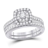 14kt White Gold Round Diamond Bridal Wedding Ring Band Set 3/4 Cttw
