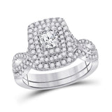 14kt White Gold Round Diamond Bridal Wedding Ring Band Set 1 Cttw
