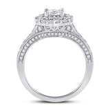 14kt White Gold Princess Diamond Halo Bridal Wedding Engagement Ring 1-1/2 Cttw