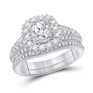 14kt White Gold Cushion Diamond Bridal Wedding Ring Band Set 1-1/2 Cttw