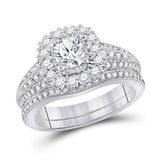 14kt White Gold Cushion Diamond Bridal Wedding Ring Band Set 1-1/2 Cttw