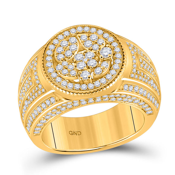 14kt Yellow Gold Mens Round Diamond Statement Circle Cluster Ring 2-1/4 Cttw