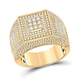 14kt Yellow Gold Mens Baguette Diamond Statement Square Ring 2-1/4 Cttw