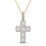 10kt Yellow Gold Mens Baguette Diamond Cross Charm Pendant 1-7/8 Cttw