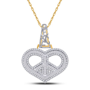 10kt Yellow Gold Mens Baguette Diamond Heart Peace Sign Charm Pendant 1 Cttw