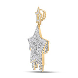 10kt Yellow Gold Mens Baguette Diamond Star Dripping Charm Pendant 2-3/4 Cttw