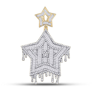 10kt Yellow Gold Mens Baguette Diamond Star Dripping Charm Pendant 2-3/4 Cttw