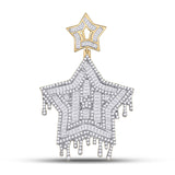 10kt Yellow Gold Mens Baguette Diamond Star Dripping Charm Pendant 2-3/4 Cttw